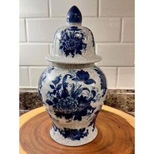 Vintage Bombay Co Blue and Gray Chinoiserie Ginger Jar w/Crackle Glaze
